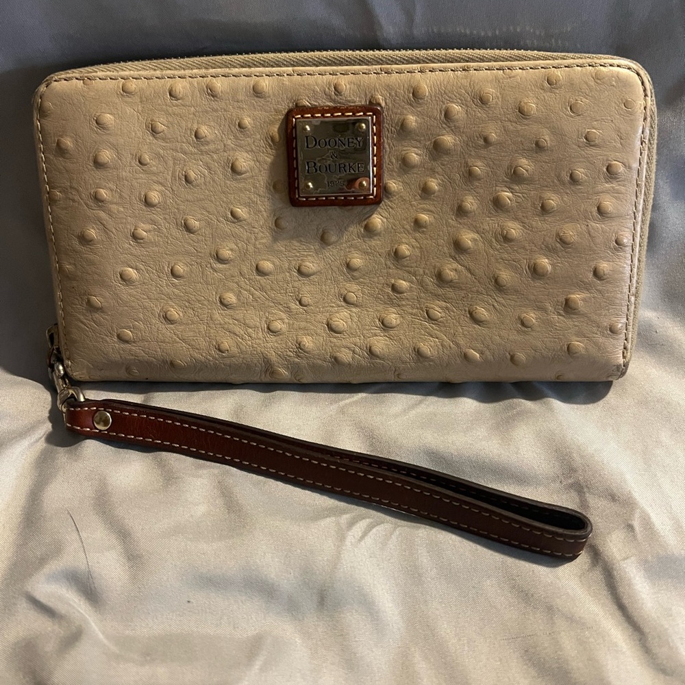 Dooney & Bourke Tan Ostrich Embossed Clutch